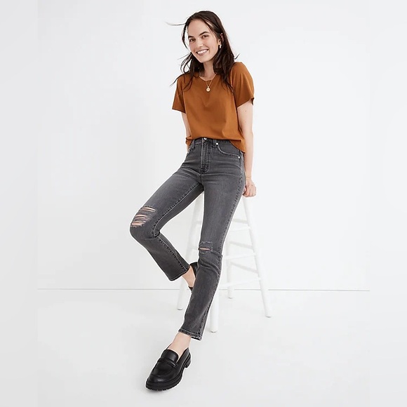 NWOT Madewell Perfect Vintage Jean - Bartlett Wash: Ripped Edition 30 Gray Black - Picture 2 of 9